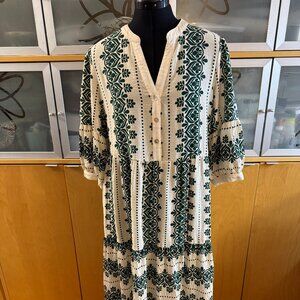 Fig and Flower Cream and Green Floral Midi Dress Size L